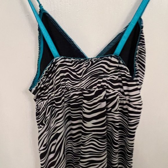 Pucker Up Lacey Zebra Print With Turquoise Blue Lace Trim.  Flouncy Tiered Hem L - Picture 7 of 9